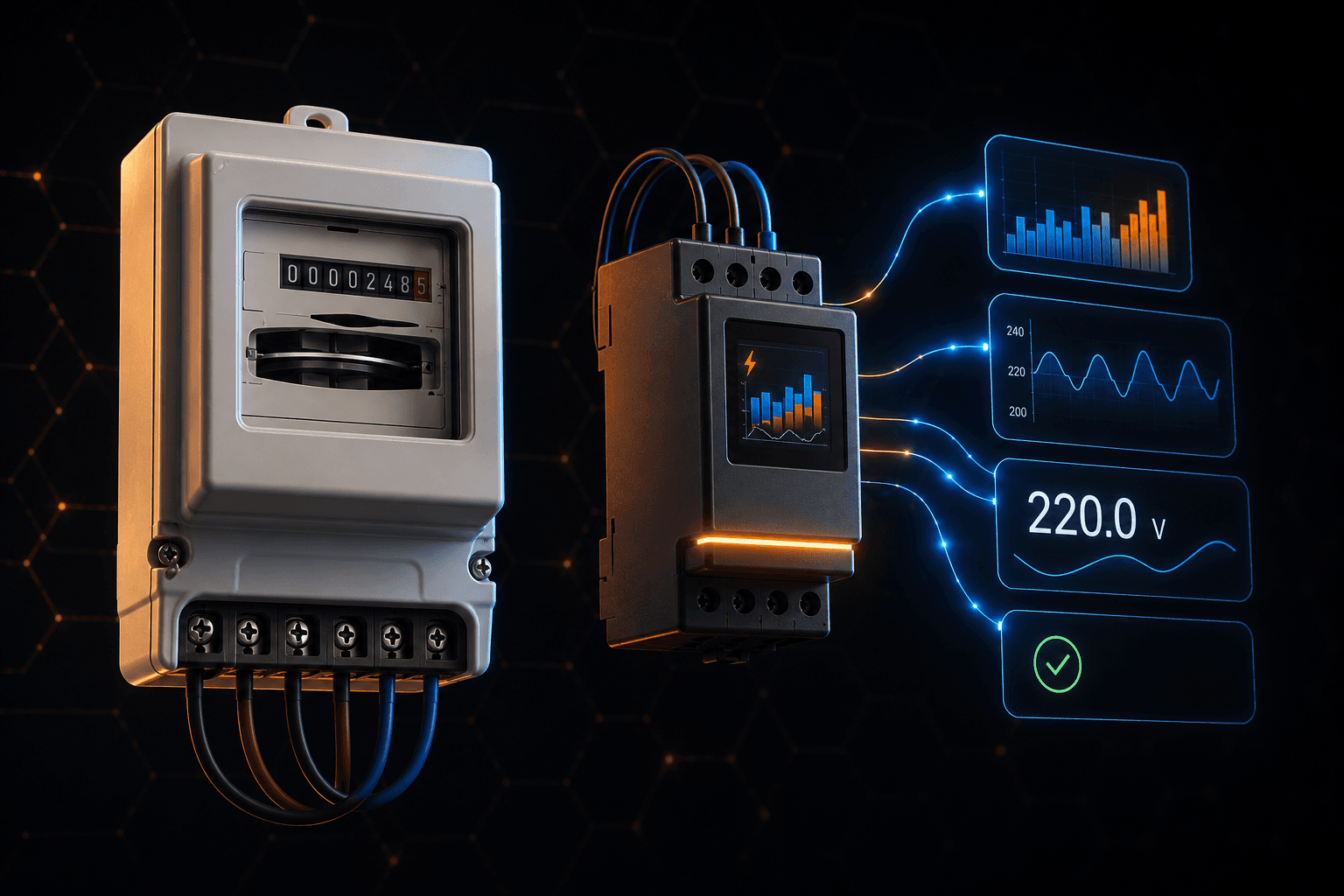 Medidor inteligente conectado a paneles de datos eléctricos